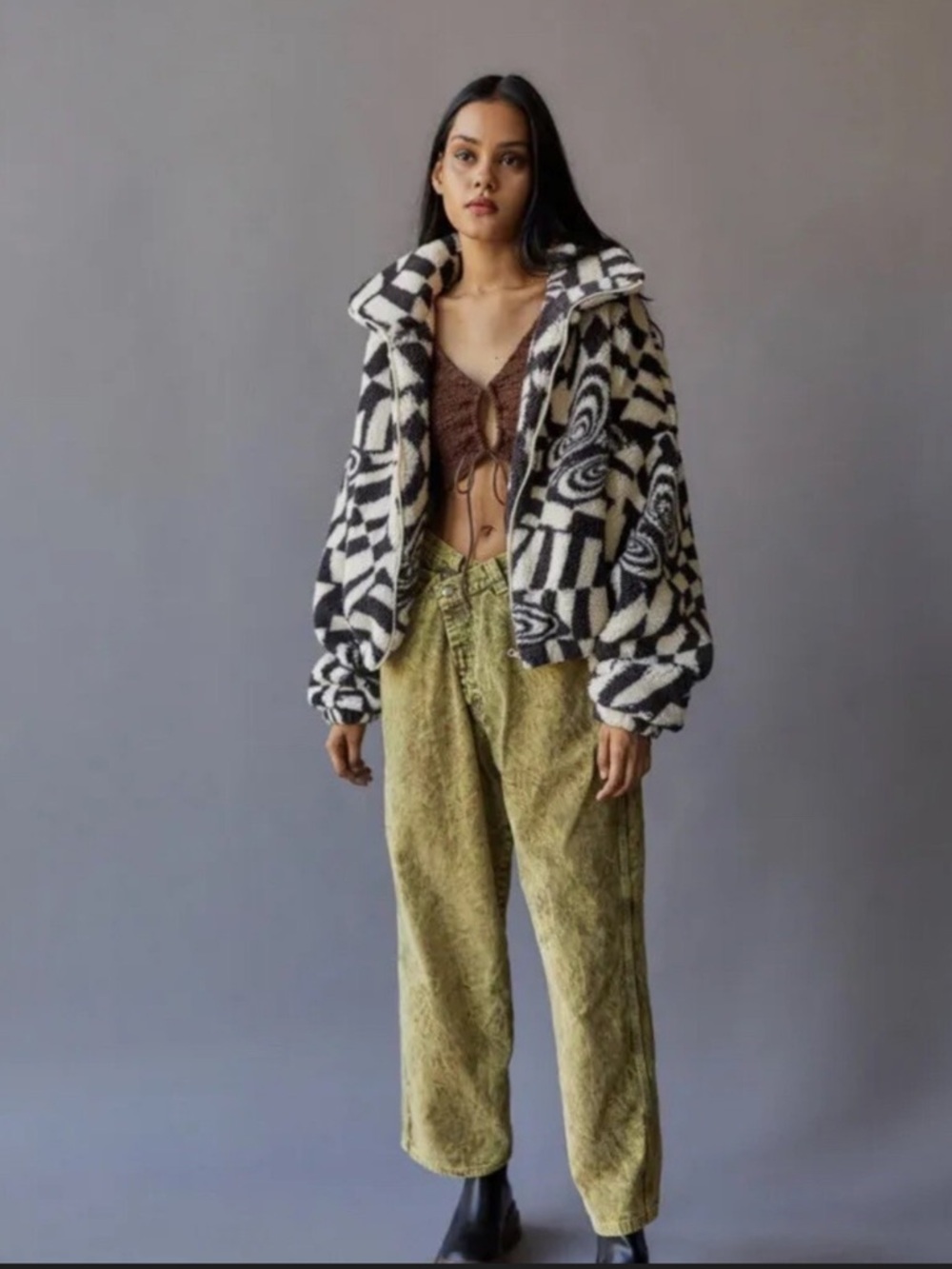 Urban outfitters Olivia print sherpa jacket Geometric Butterfly Small oversized